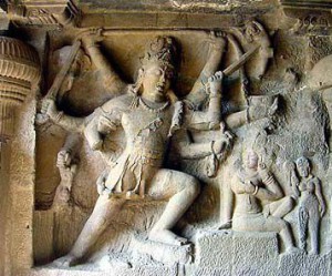 Shiva Kills Andhaka and dances in triumph - At the Elephanta Caves
