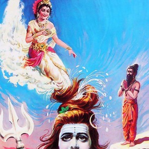 Ganga flowing to earth through the matted hair of Lord Shiva
